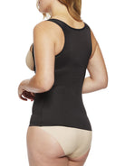 a woman wearing a black open bust tummy control shaping camisole