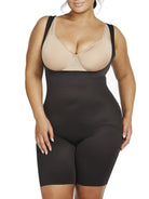 a woman wearing a black plus size open bust body shaper shapewear