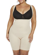 a woman wearing a nude plus size open bust body shaper shapewear