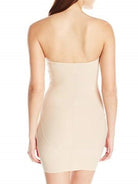 a woman wearing a nude shaping bodysuit body shaper full slip shapewear