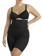 a woman wearing a black plus size tummy control shapewear short