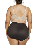 a woman wearing black plus size tummy control underwear shapewear