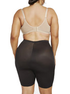 a woman wearing black plus size tummy control shapewear shorts