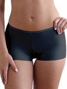 a woman wearing a black boyshort panty