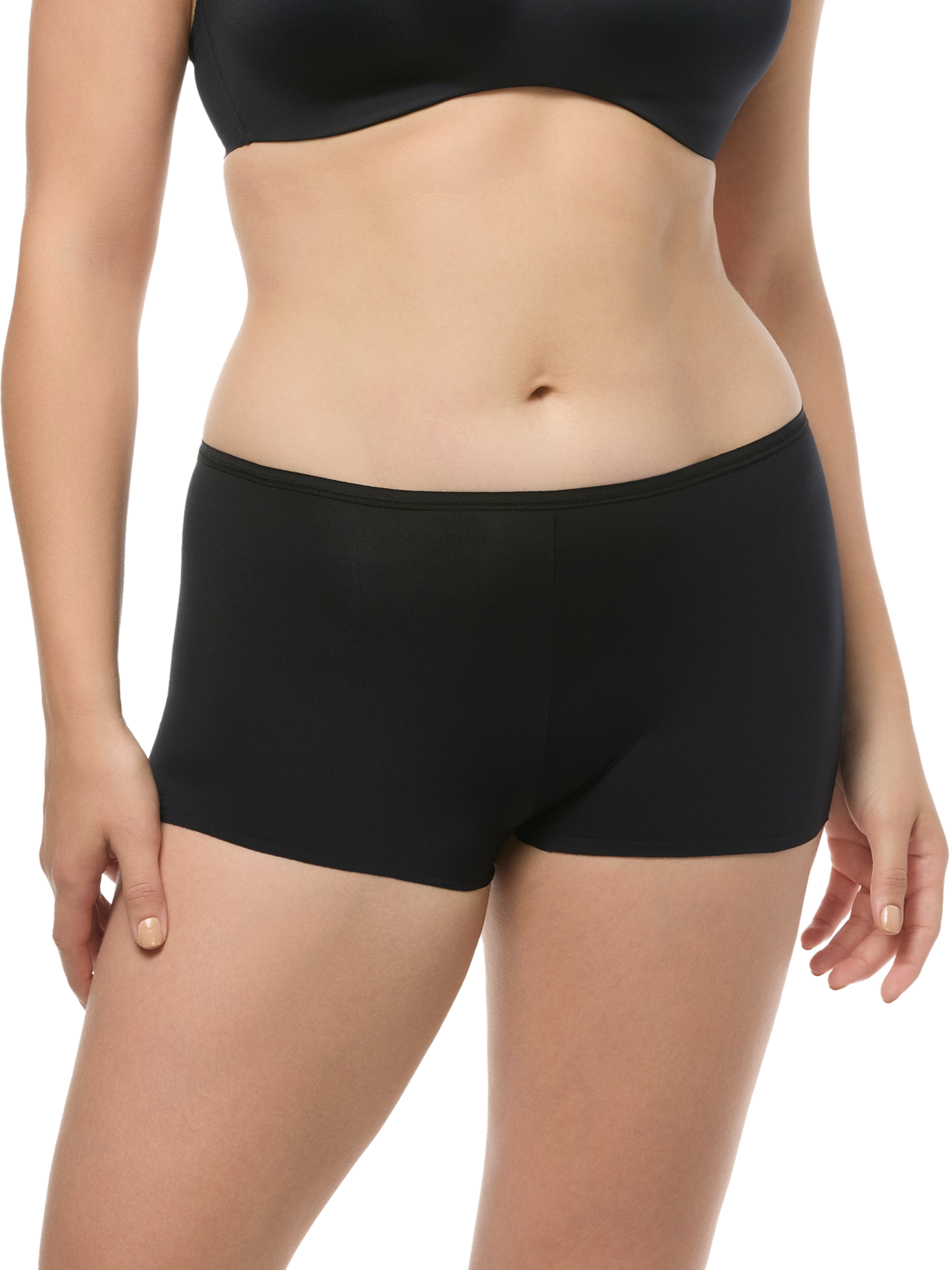 a woman wearing a black boyshort panty underwear