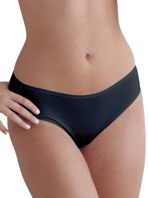 a woman wearing a black hipster panty