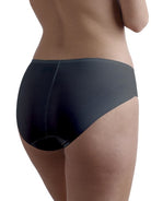 a woman wearing a black hipster panty