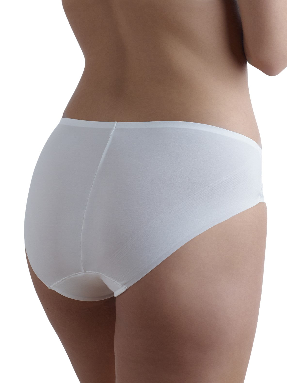 a woman wearing a white hipster panty