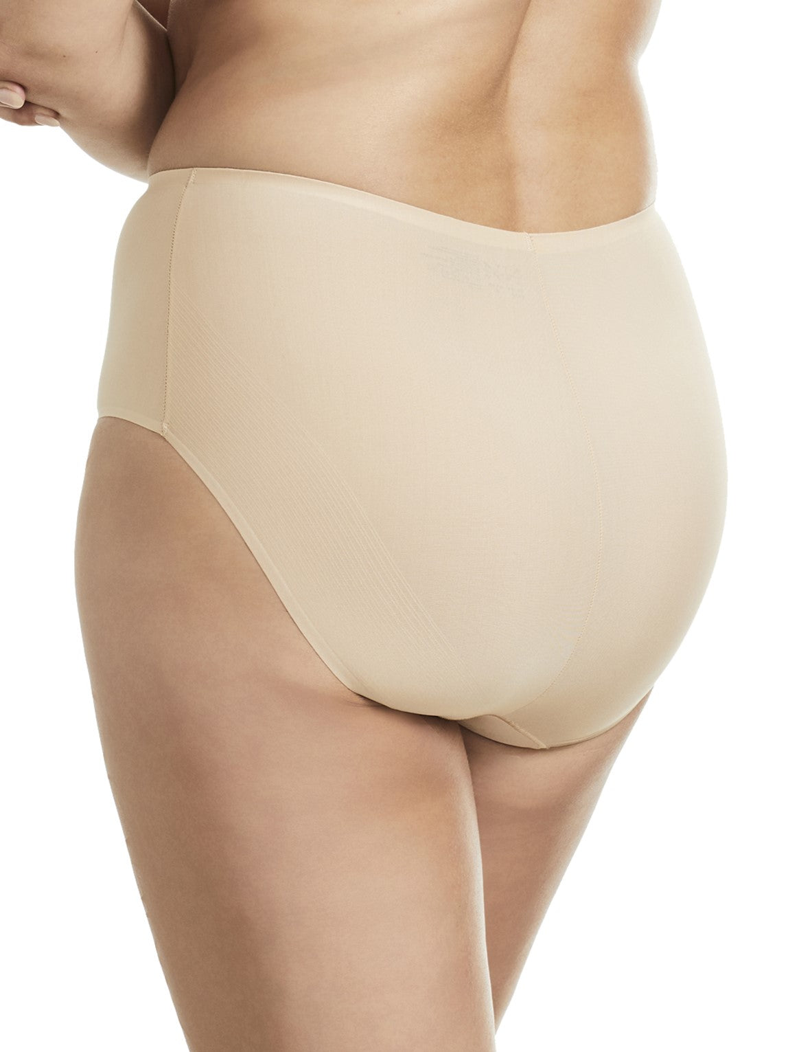 a woman wearing a nude brief panty