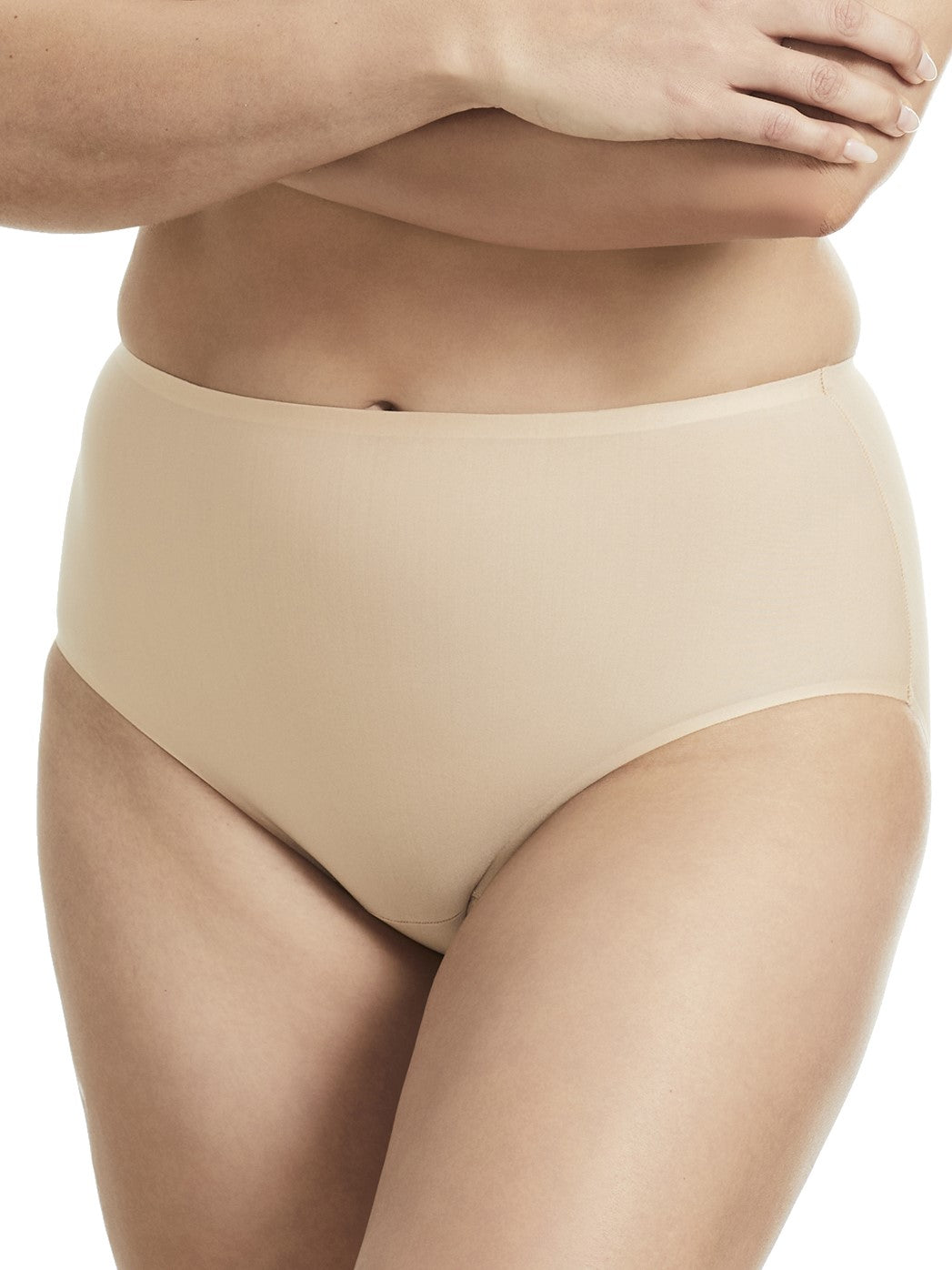 a woman wearing a nude brief panty