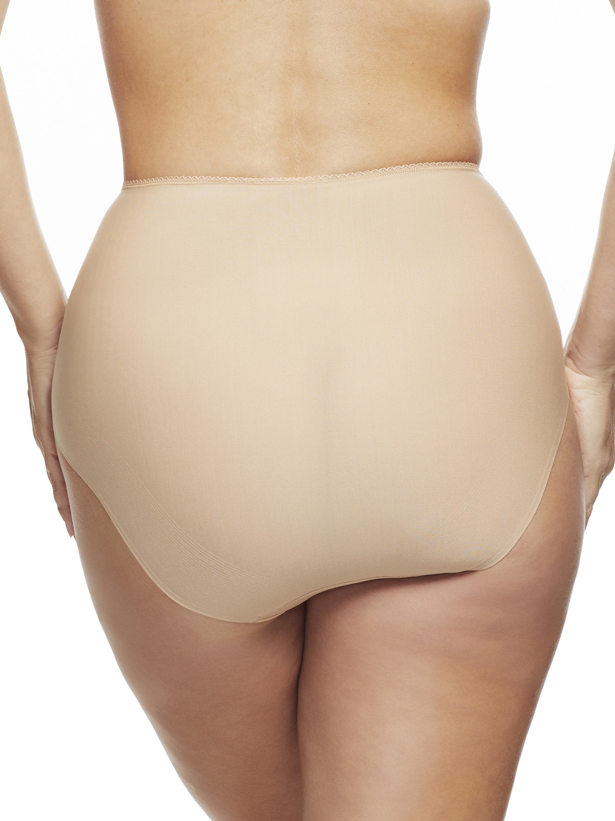 a woman wearing a nude brief panty