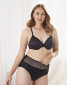 a woman wearing a black lace trim brief panty women's underwear women's panty women's panties all-groups