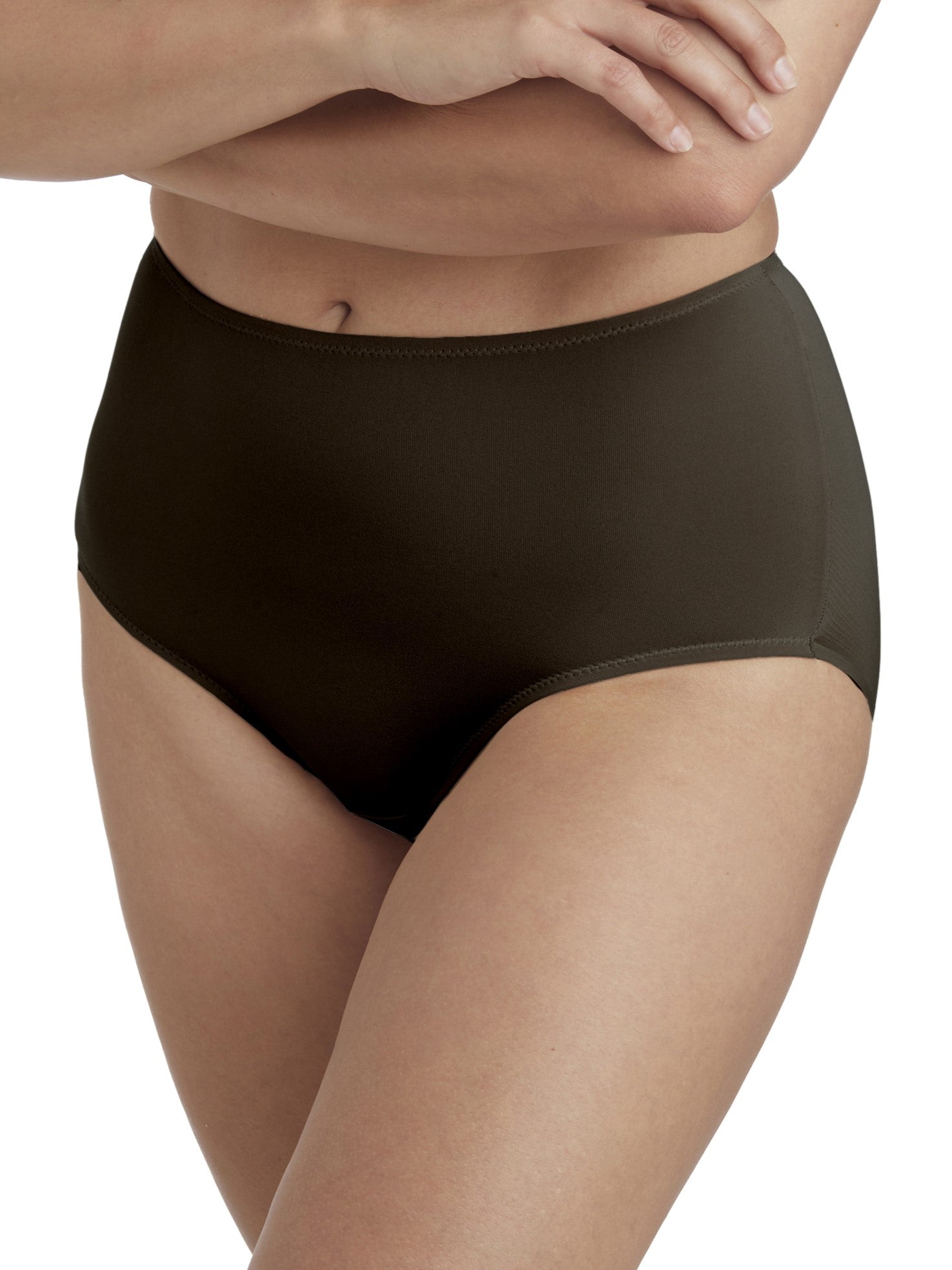 a woman wearing a black brief panty