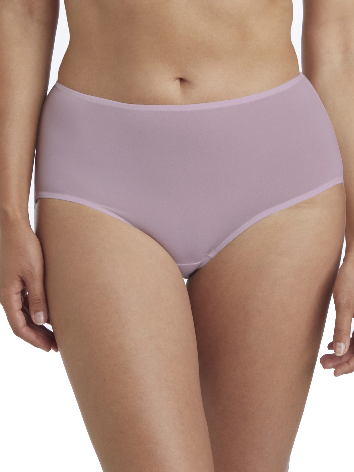 a woman wearing a purple brief panty