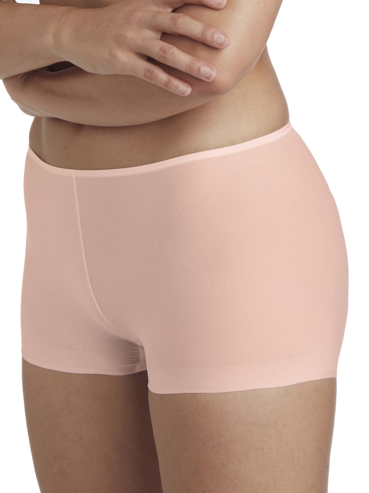 a woman wearing a pink boyshort panty