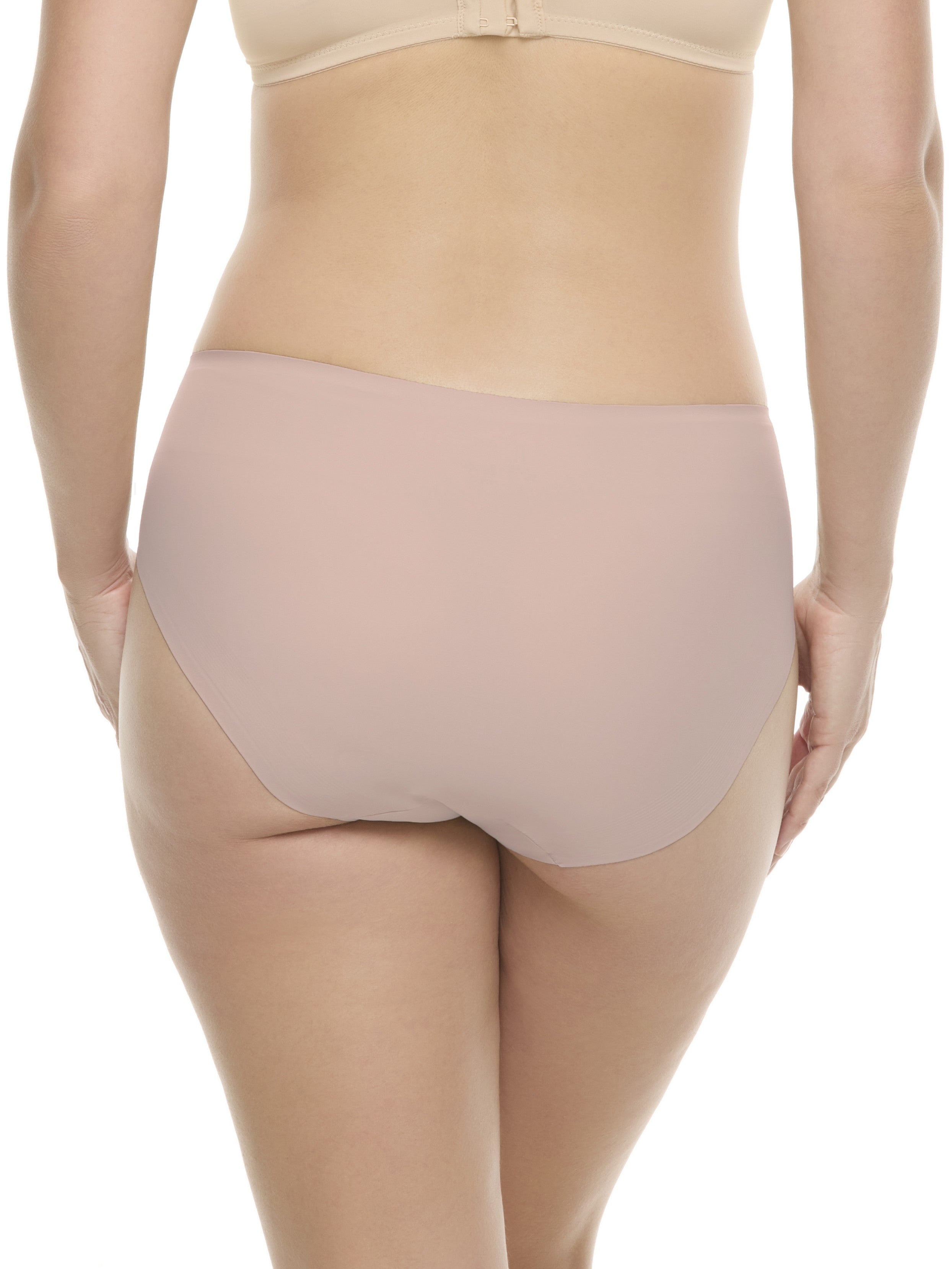 a woman wearing a rose pink high-cut brief panty underwear