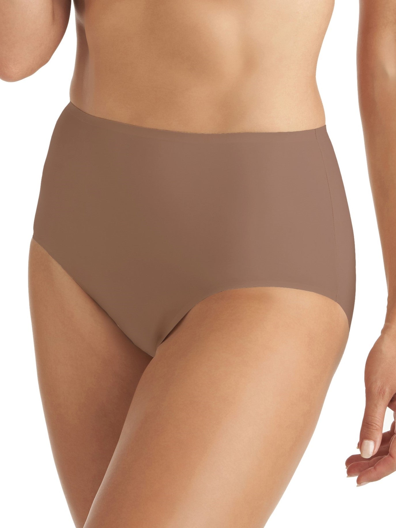 a woman wearing a brown brief panty