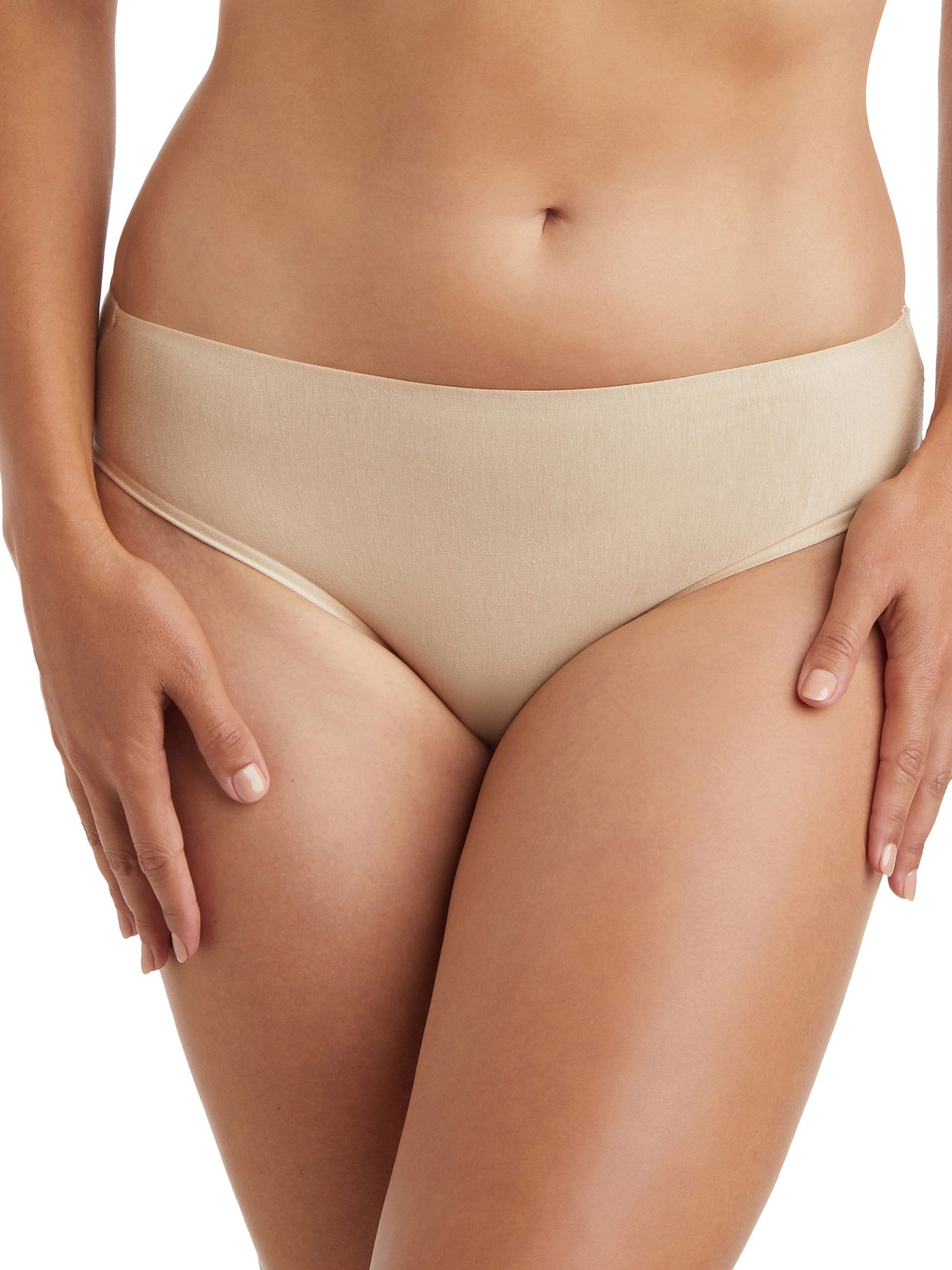 a woman wearing a beige hipster panty