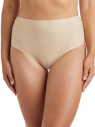 a woman wearing a beige brief panty