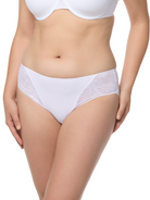 a woman wearing a white lace hipster panty