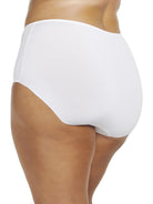 a woman wearing a white plus size high cut brief panty