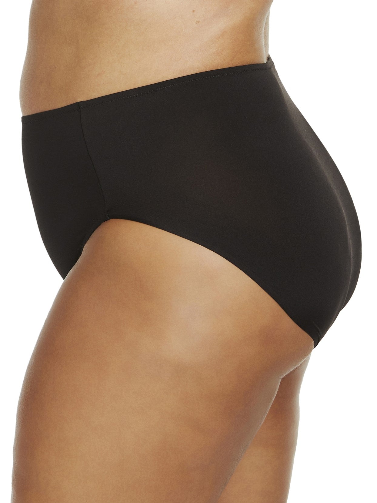 a woman wearing a black plus size high cut brief panty