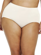 a woman wearing a white plus size brief panty