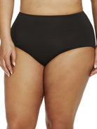 a woman wearing a black plus size brief panty