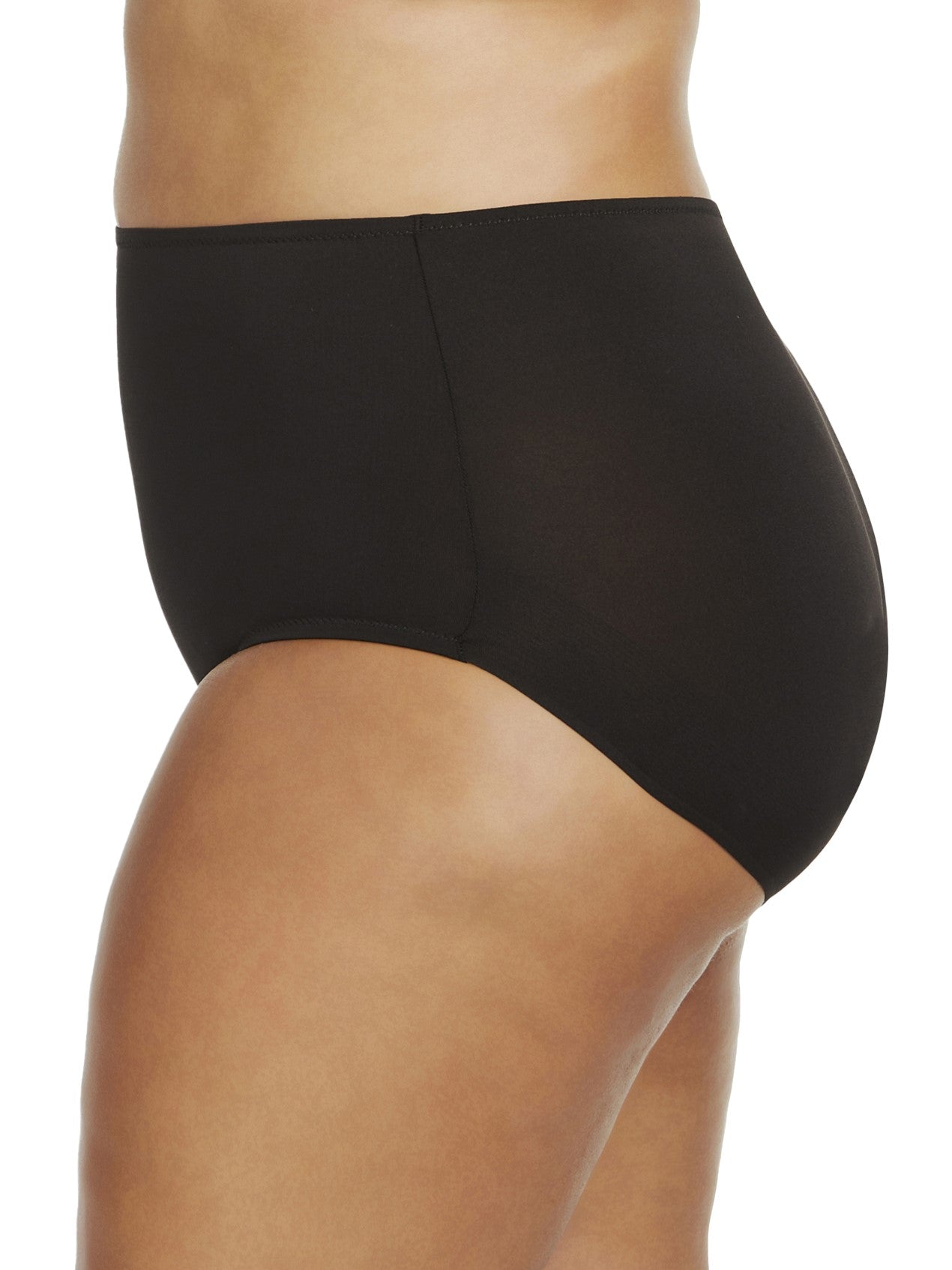 a woman wearing a black plus size brief panty