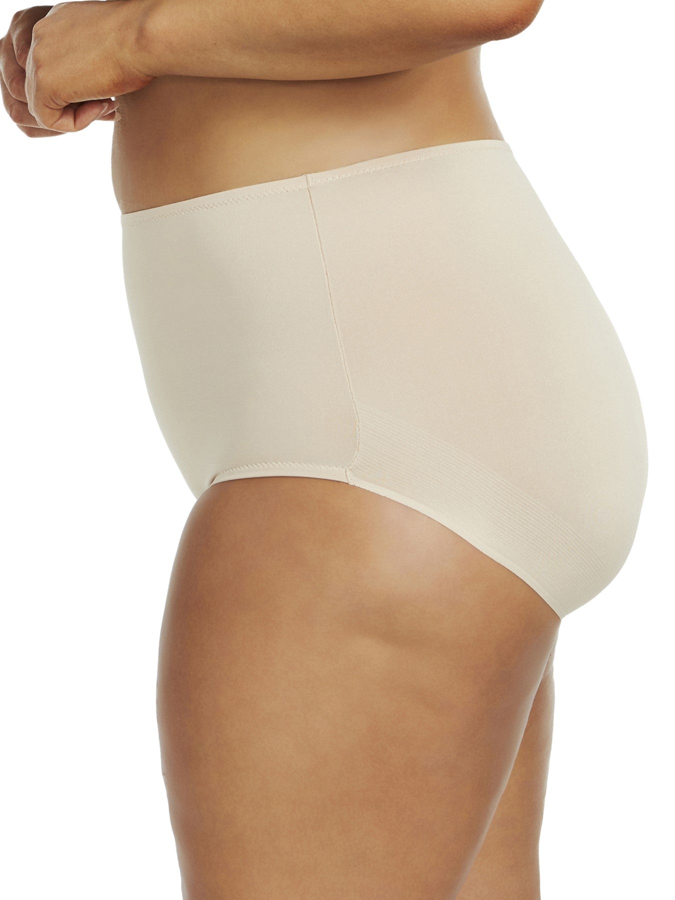 a woman wearing a nude plus size brief panty