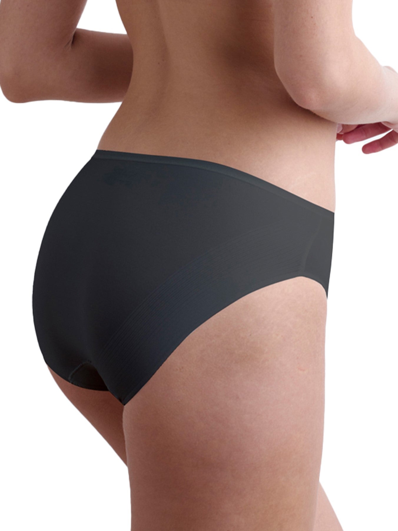 a woman wearing a black hipster panty