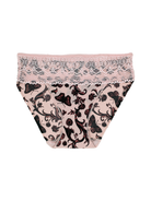 a women's butterfly and floral print hipster panty with light pink lace trim at the waist 