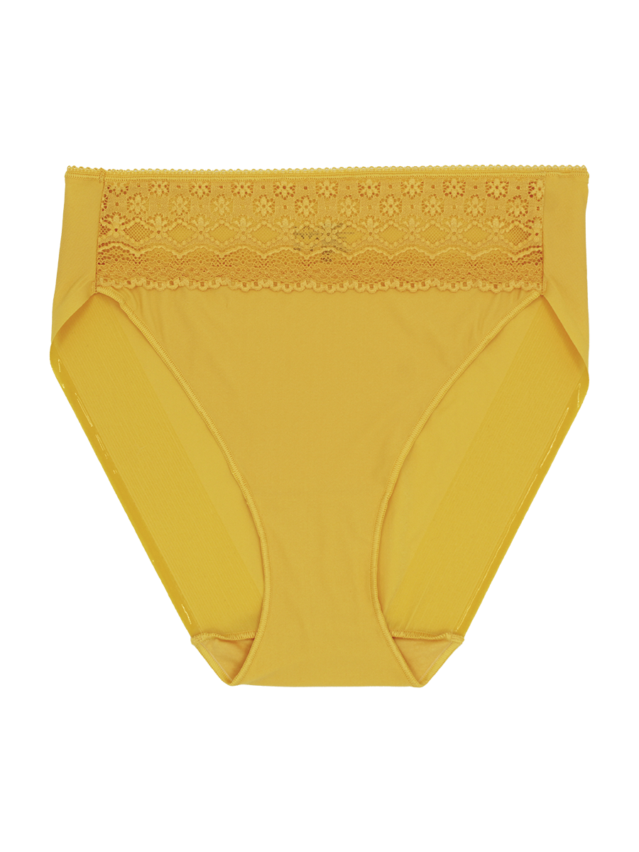 a yellow lace trim high cut french cut panty women's underwear