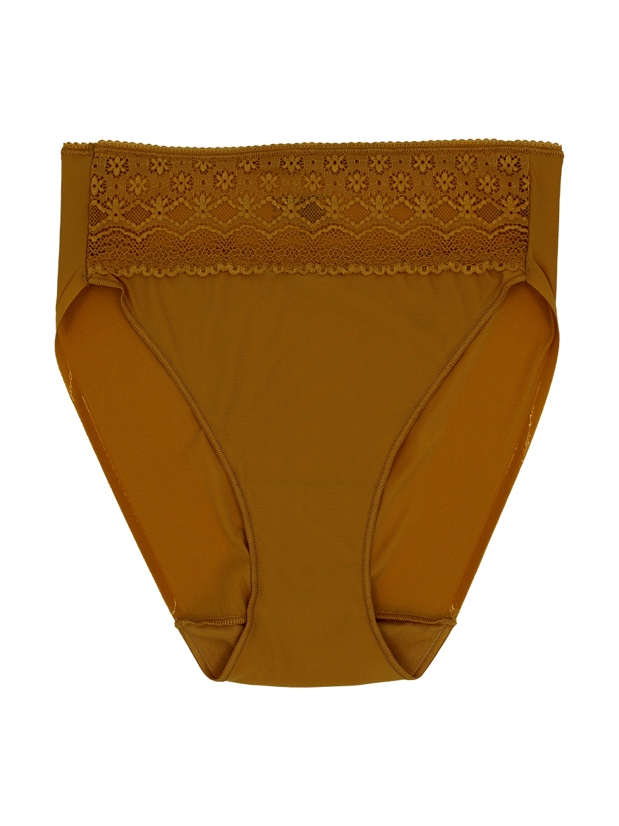 a brown lace trim high cut french cut panty women's underwear