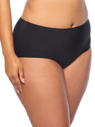 a woman wearing a black brief panty