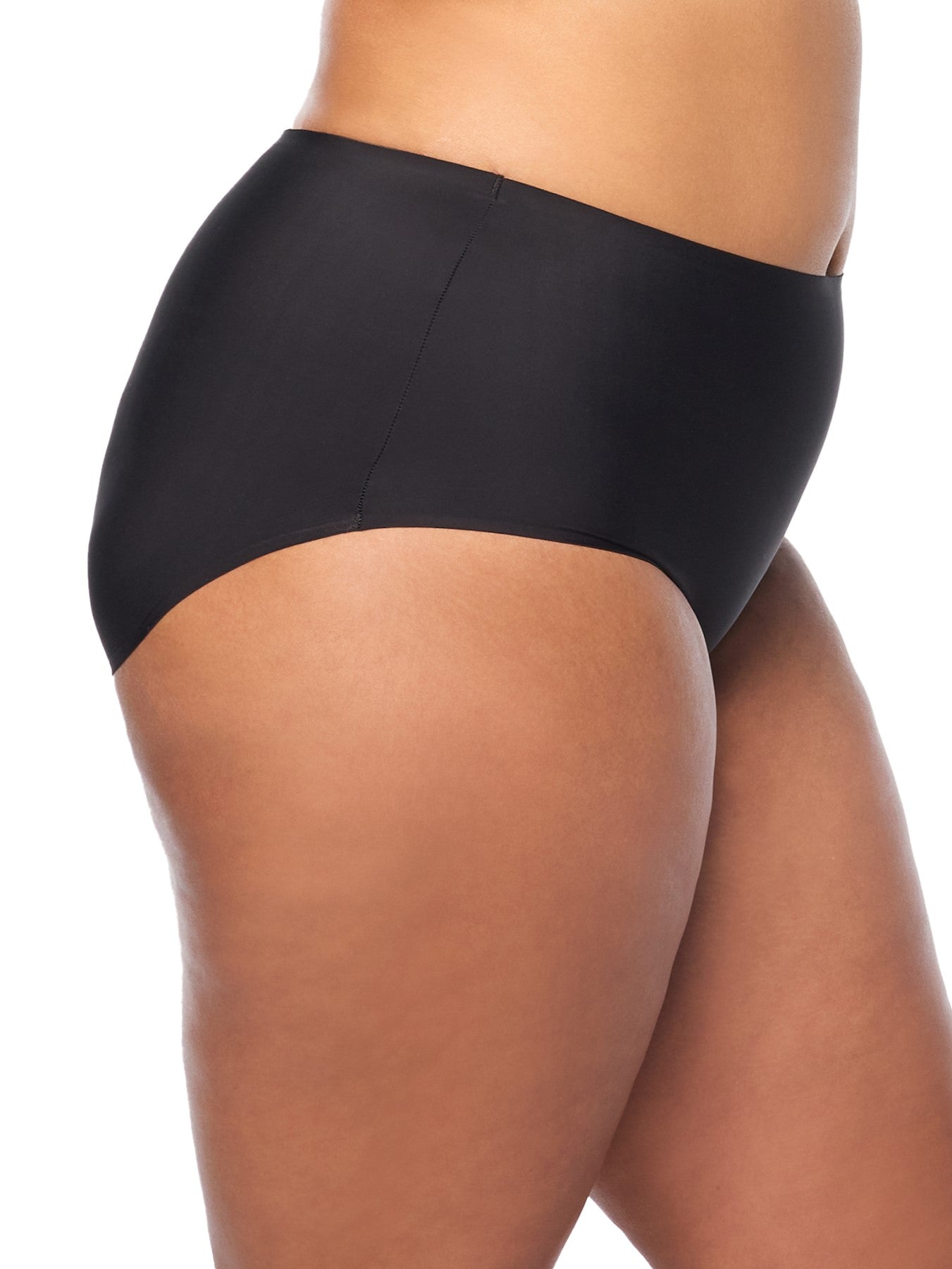 a woman wearing a black brief panty